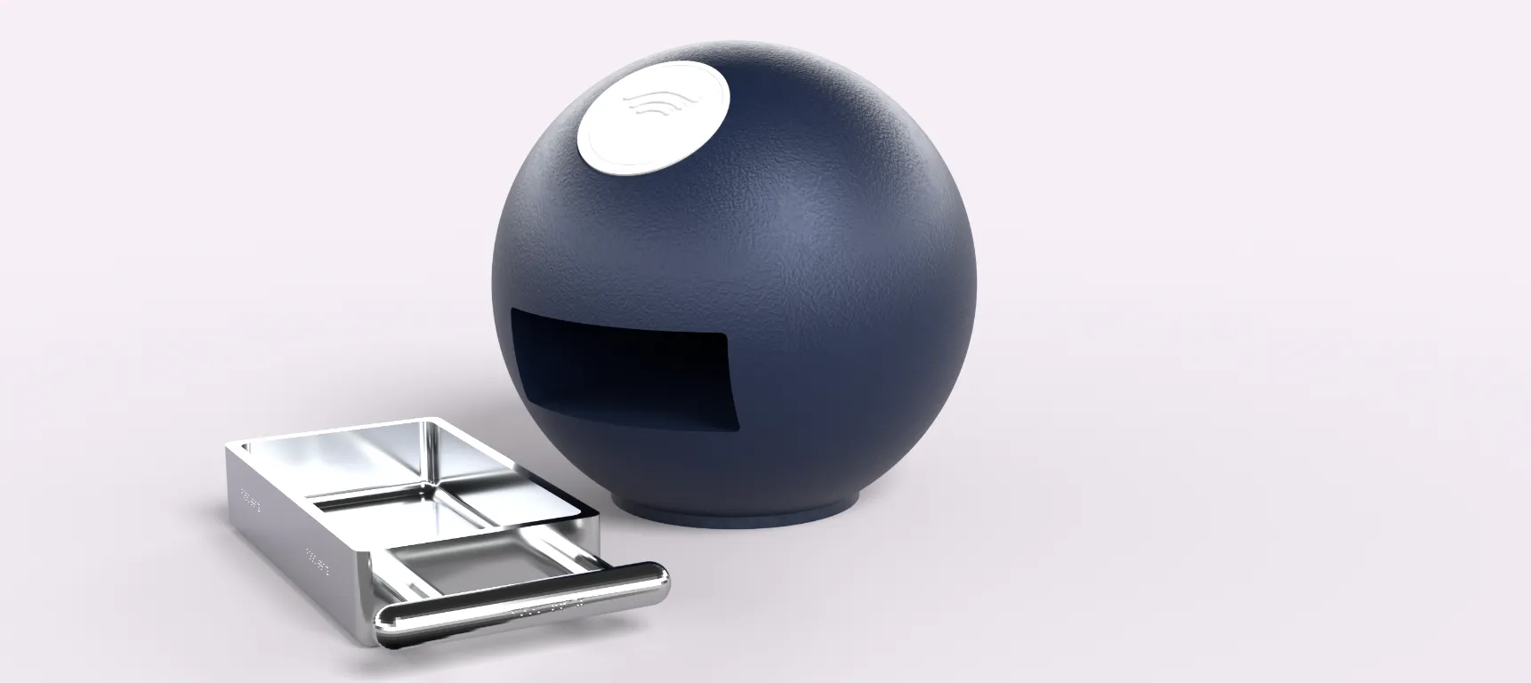 Blue bubble with its silver tray pulled out in front