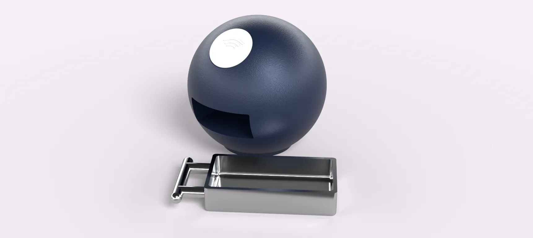 Front view of the blue bubble with its silver tray pulled out