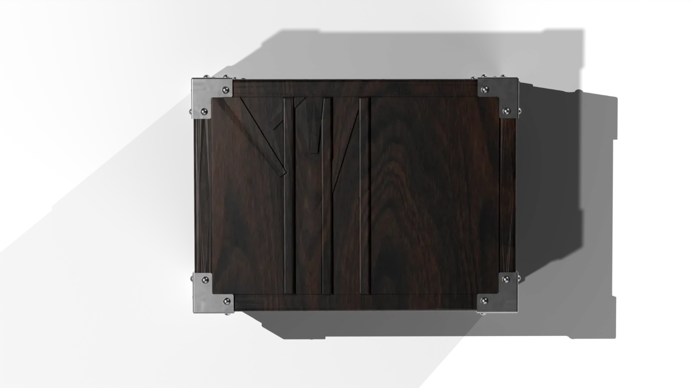 Front view of the Montgomery box with its carved lid